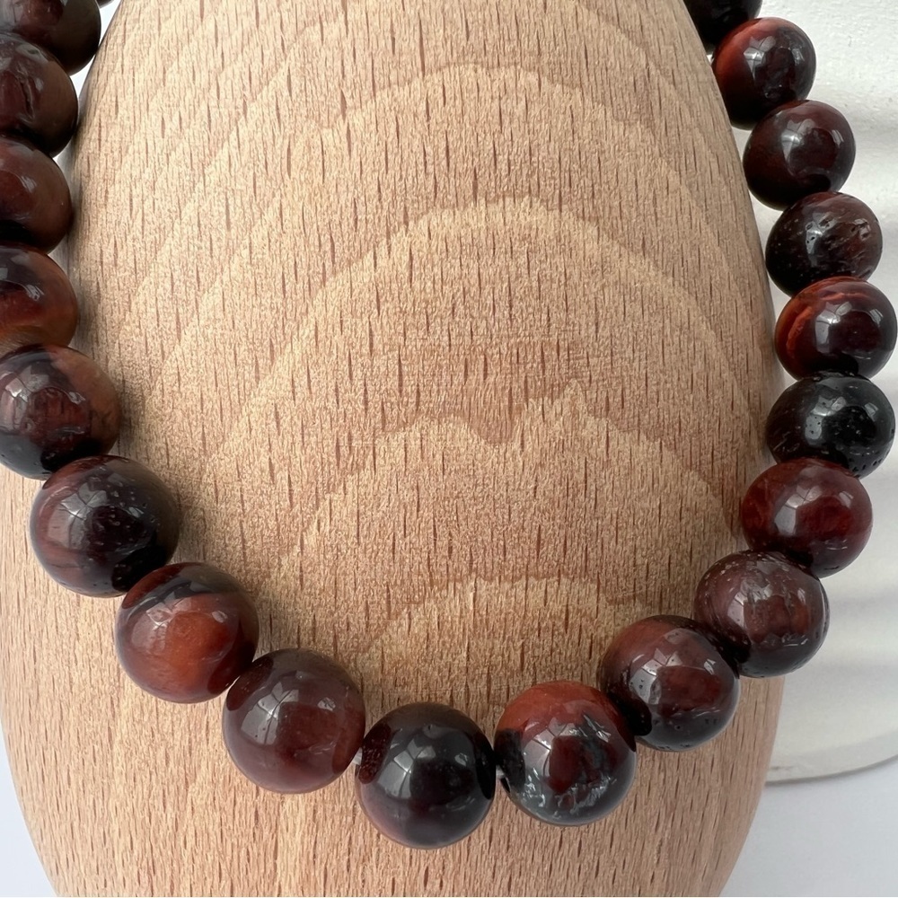 NATURAL Red Tiger Eye Stretch Beaded Bracelet 7.75” - Picture 3 of 15